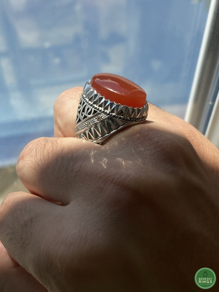 Shining Red Yemeni Agheegh ring - Behesht Rings